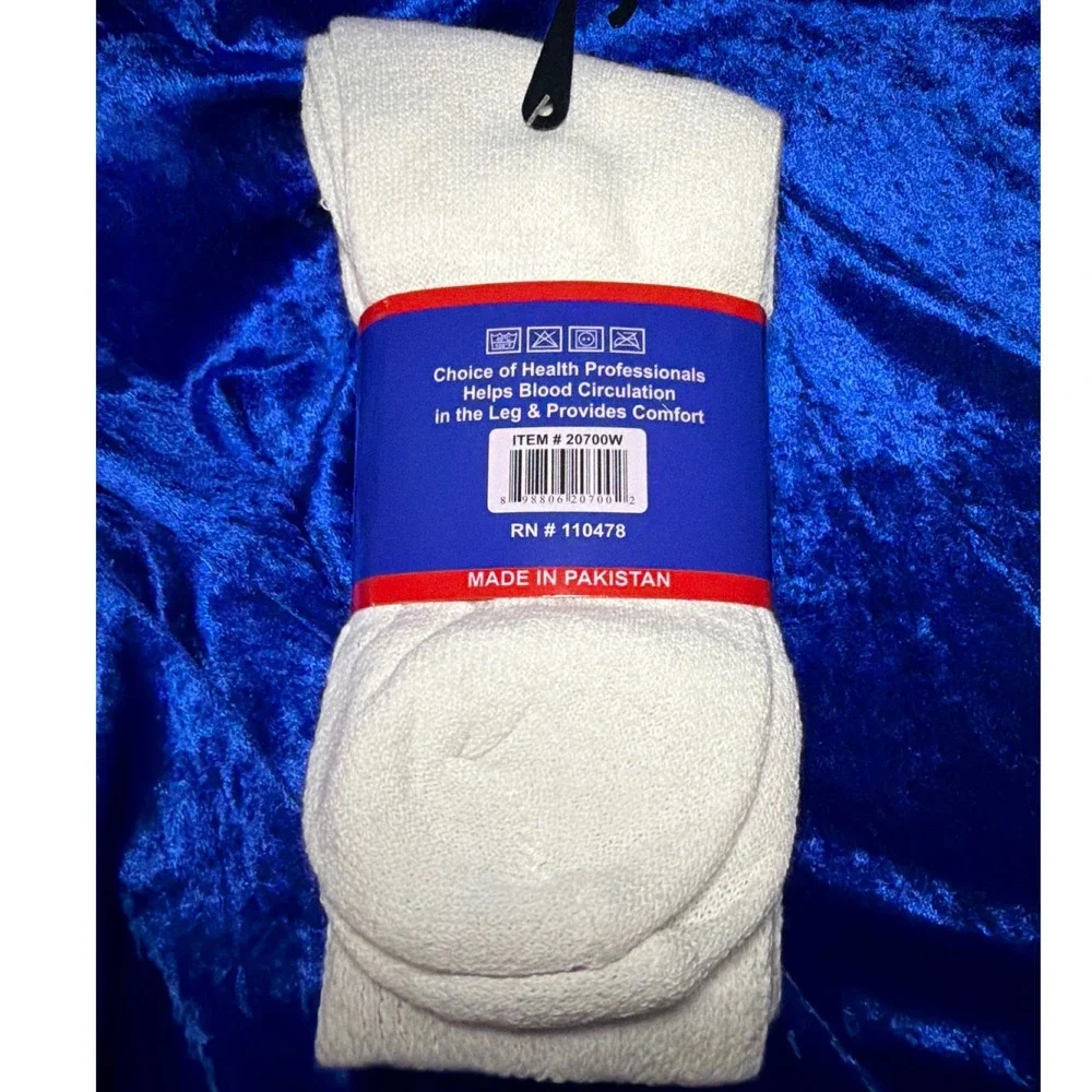 Loose Fit Top Diabetic Socks Unisex 10-13 White 3-Pack Cotton Blend Very Nice